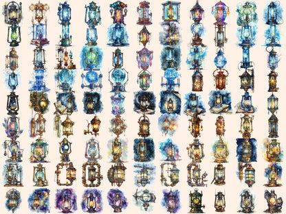 Steampunk Lanterns Watercolor Clipart lamp clipart - Wonders Artist