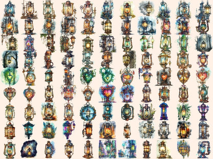 Steampunk Lanterns Watercolor Clipart lamp clipart - Wonders Artist