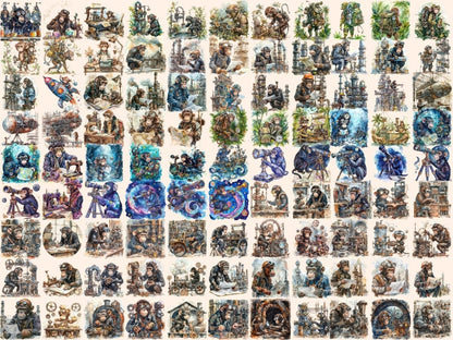 Steampunk Monkeys Watercolor Clipart ape clipart - Wonders Artist