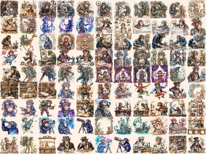 Steampunk Monkeys Watercolor Clipart ape clipart - Wonders Artist