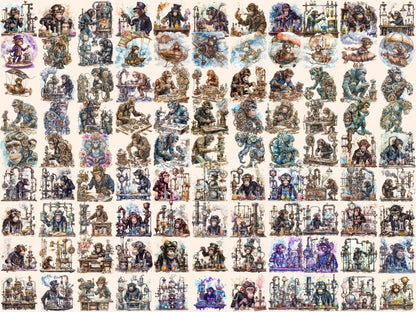 Steampunk Monkeys Watercolor Clipart ape clipart - Wonders Artist