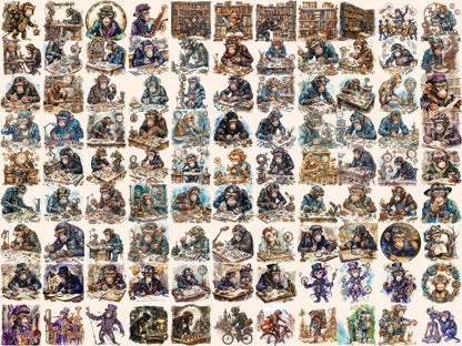 Steampunk Monkeys Watercolor Clipart ape clipart - Wonders Artist