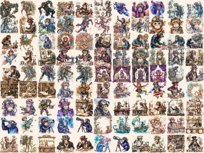 Steampunk Monkeys Watercolor Clipart ape clipart - Wonders Artist