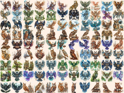 Steampunk Owls Watercolor Clipart owl clipart - Wonders Artist