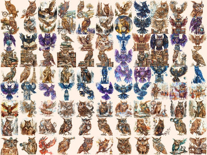 Steampunk Owls Watercolor Clipart owl clipart - Wonders Artist