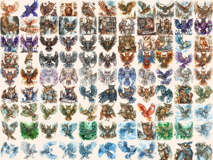 Steampunk Owls Watercolor Clipart owl clipart - Wonders Artist