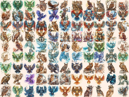 Steampunk Owls Watercolor Clipart owl clipart - Wonders Artist