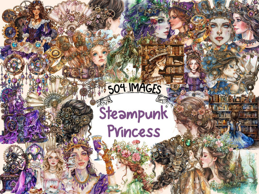 Steampunk Princess Watercolor Clipart - High - Quality Instant Digital Download for Creative Projects