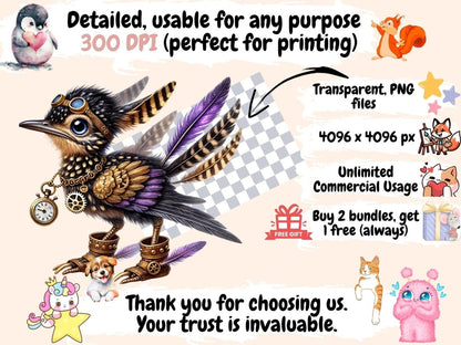 Steampunk Roadrunners Clipart fantasy design - Wonders Artist