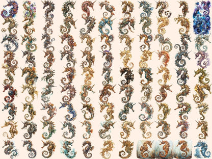 Steampunk Seahorses Watercolor Clipart robot seahorses png - Wonders Artist