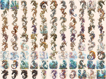 Steampunk Seahorses Watercolor Clipart robot seahorses png - Wonders Artist