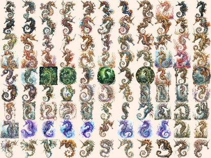 Steampunk Seahorses Watercolor Clipart robot seahorses png - Wonders Artist