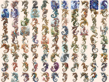 Steampunk Seahorses Watercolor Clipart robot seahorses png - Wonders Artist