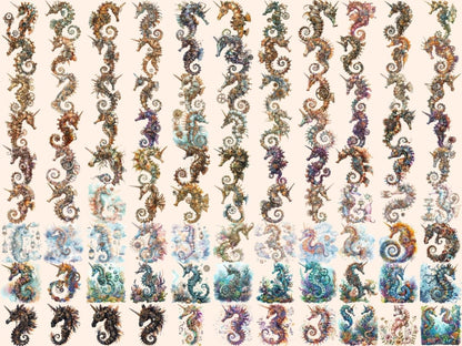 Steampunk Seahorses Watercolor Clipart robot seahorses png - Wonders Artist