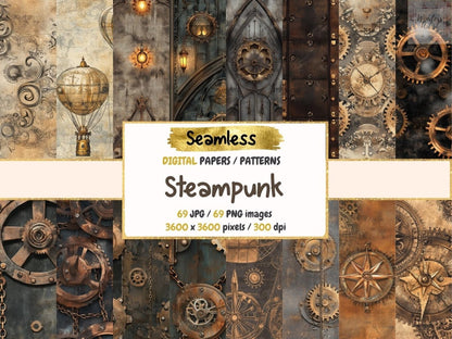 Steampunk Seamless Pattern Digital Papers clockwork pattern - Wonders Artist