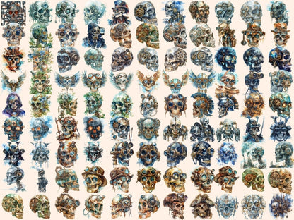 Steampunk Skulls Watercolor Clipart cyborg clipart - Wonders Artist