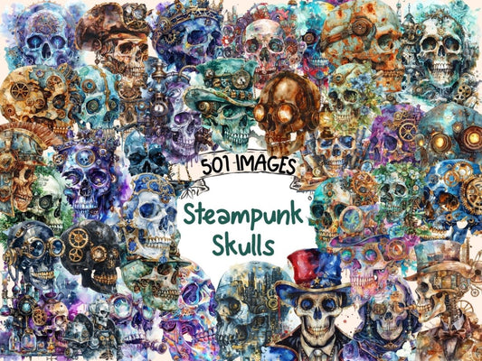 Steampunk Skulls Watercolor Clipart cyborg clipart - Wonders Artist