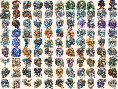 Steampunk Skulls Watercolor Clipart cyborg clipart - Wonders Artist