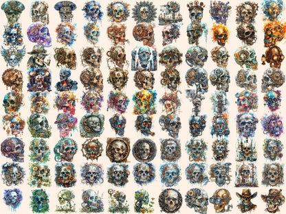 Steampunk Skulls Watercolor Clipart cyborg clipart - Wonders Artist