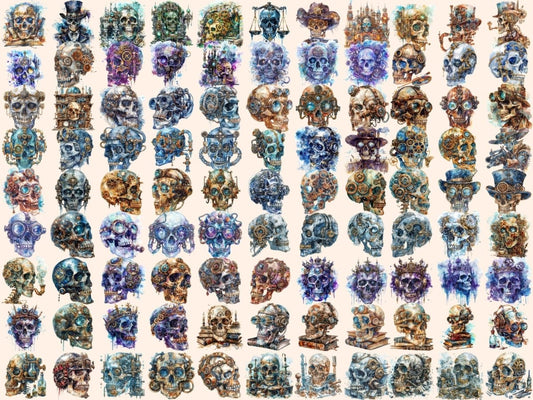 Steampunk Schädel Aquarell Clipart