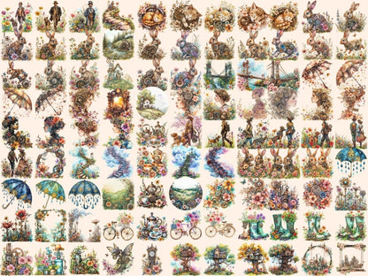 Steampunk Spring Watercolor Clipart industrial clipart - Wonders Artist