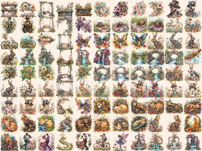 Steampunk Spring Watercolor Clipart industrial clipart - Wonders Artist