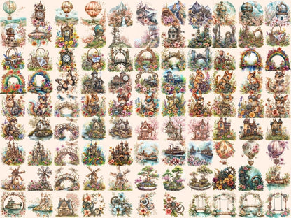 Steampunk Spring Watercolor Clipart industrial clipart - Wonders Artist