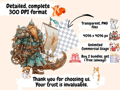 Steampunk Vikings Watercolor Clipart mechanical viking - Wonders Artist