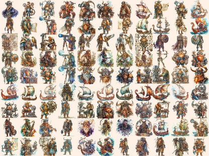 Steampunk Vikings Watercolor Clipart mechanical viking - Wonders Artist