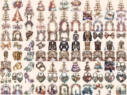 Steampunk Wedding Watercolor Clipart mechanical clipart - Wonders Artist