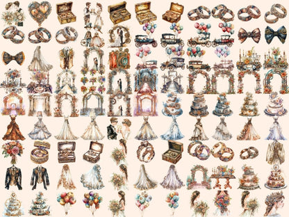Steampunk Wedding Watercolor Clipart mechanical clipart - Wonders Artist