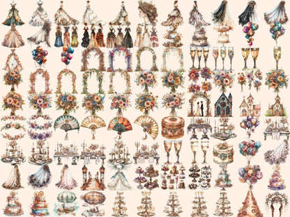 Steampunk Wedding Watercolor Clipart mechanical clipart - Wonders Artist