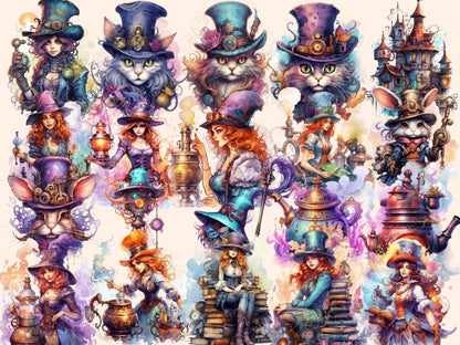 Steampunk Witches Watercolor Clipart gadget witch clipart - Wonders Artist