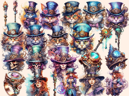 Steampunk Witches Watercolor Clipart gadget witch clipart - Wonders Artist