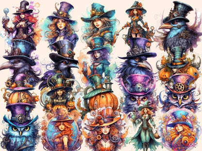 Steampunk Witches Watercolor Clipart gadget witch clipart - Wonders Artist