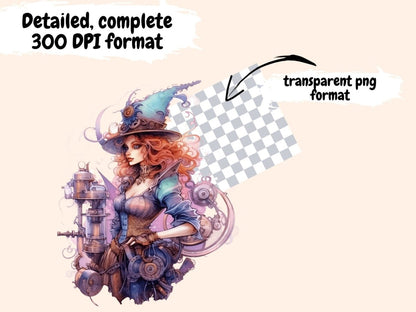 Steampunk Witches Watercolor Clipart gadget witch clipart - Wonders Artist