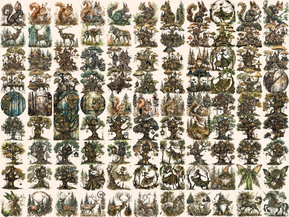 Steampunk Woodland Watercolor Clipart enchanted forest - Wonders Artist