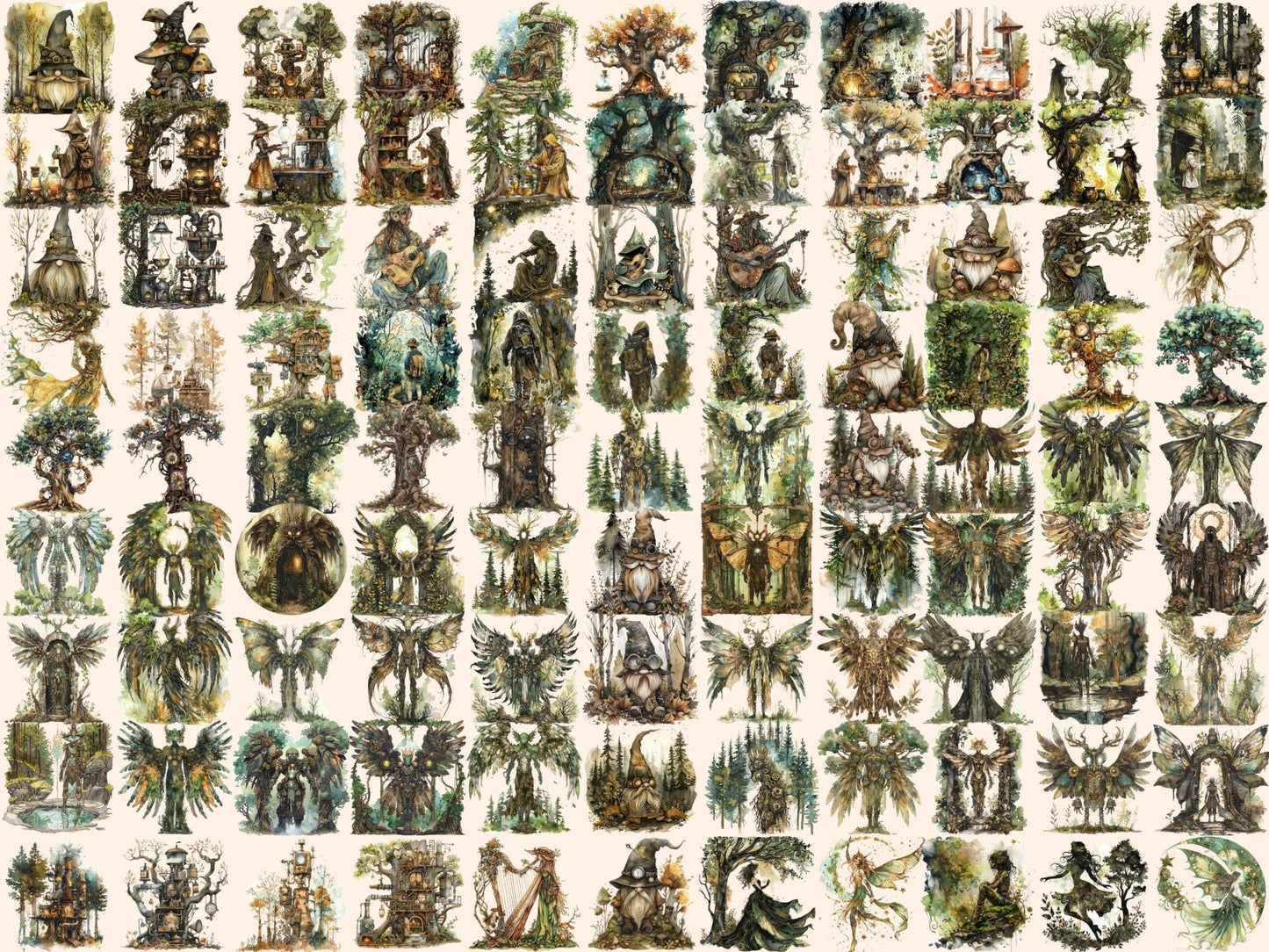 Steampunk Woodland Watercolor Clipart - High - Quality Instant Digital Download for Creative Projects