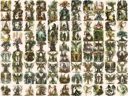 Steampunk Woodland Watercolor Clipart enchanted forest - Wonders Artist