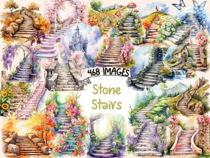 Stone Stairs Watercolor Clipart spring clipart - Wonders Artist