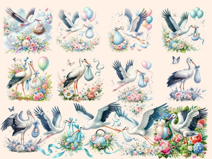 Storks with Babies Clipart Baby clip art - Wonders Artist