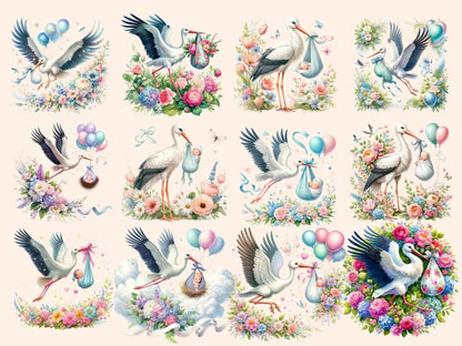 Storks with Babies Clipart Baby clip art - Wonders Artist