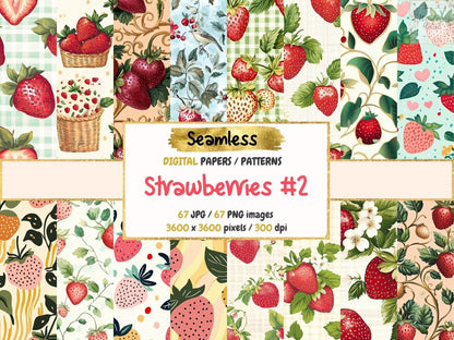 Strawberries #2 Seamless Digital Paper Fresh Fruit Pattern - Wonders Artist