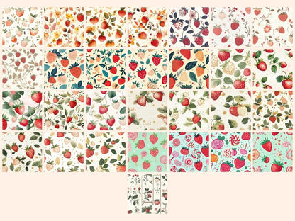 Strawberries Seamless Digital Paper Fresh Fruit Pattern - Wonders Artist