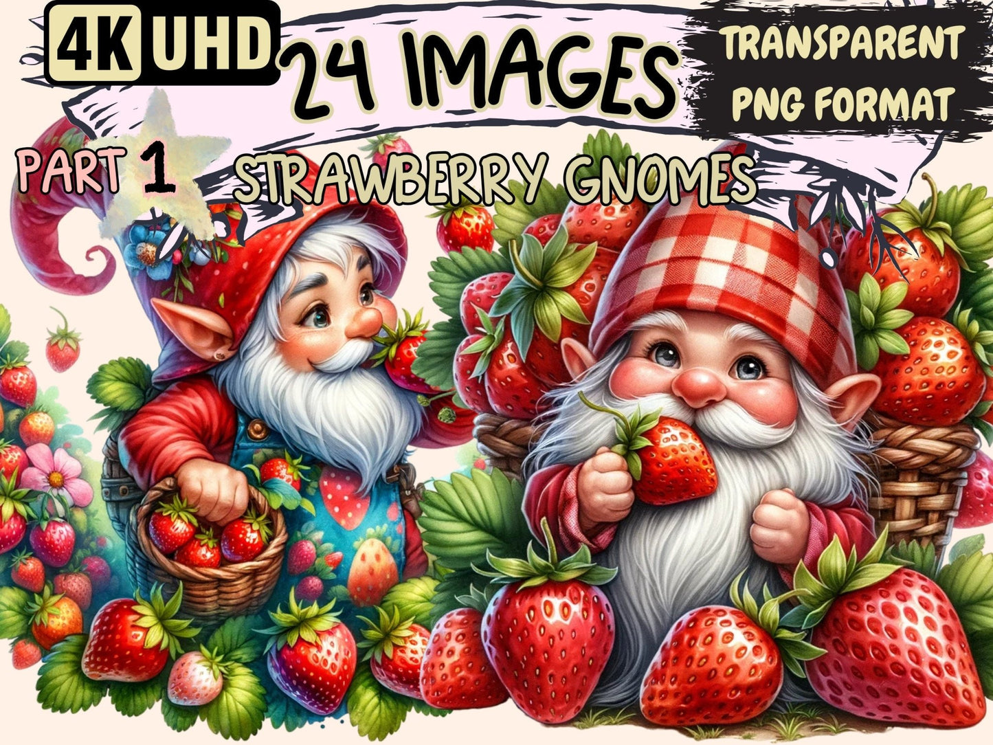 Strawberry Gnomes Clipart - High - Quality Instant Digital Download for Creative Projects