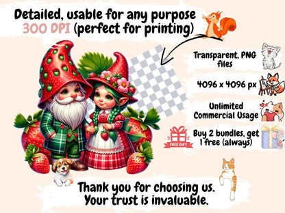 Strawberry Gnomes (P2) Clipart Cute gnome art - Wonders Artist