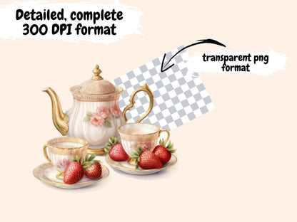 Strawberry Tea Watercolor Clipart cute teacup clipart - Wonders Artist
