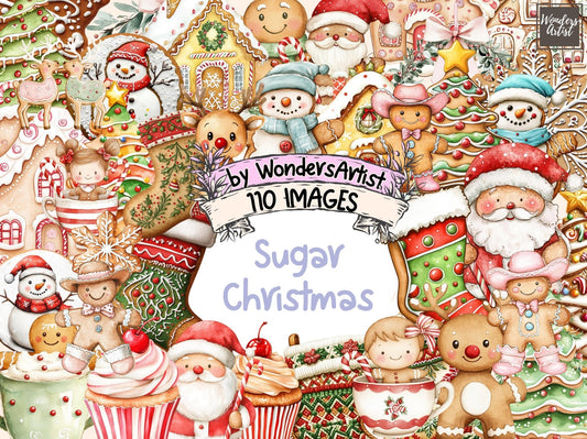 Sugar Christmas Watercolor Clipart - High - Quality Instant Digital Download for Creative Projects