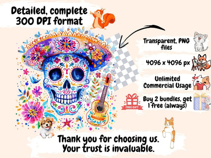 Sugar Skulls Watercolor Clipart candy skull clipart - Wonders Artist