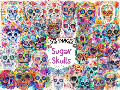 Sugar Skulls Watercolor Clipart candy skull clipart - Wonders Artist